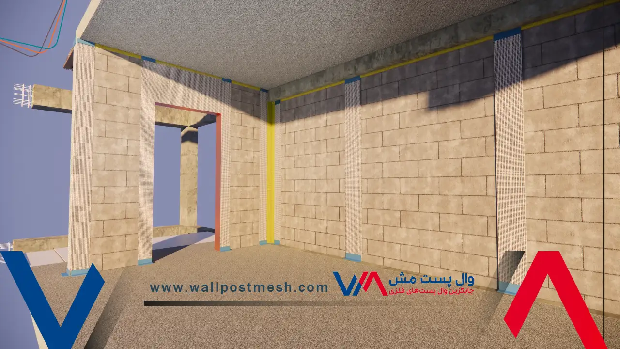 مسلح کردن بالا و پایین بازشو با مش الیاف